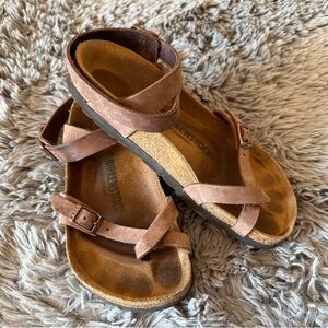 Birkenstock Brown Leather Cork Footbed Ankle Strap Sandals 38